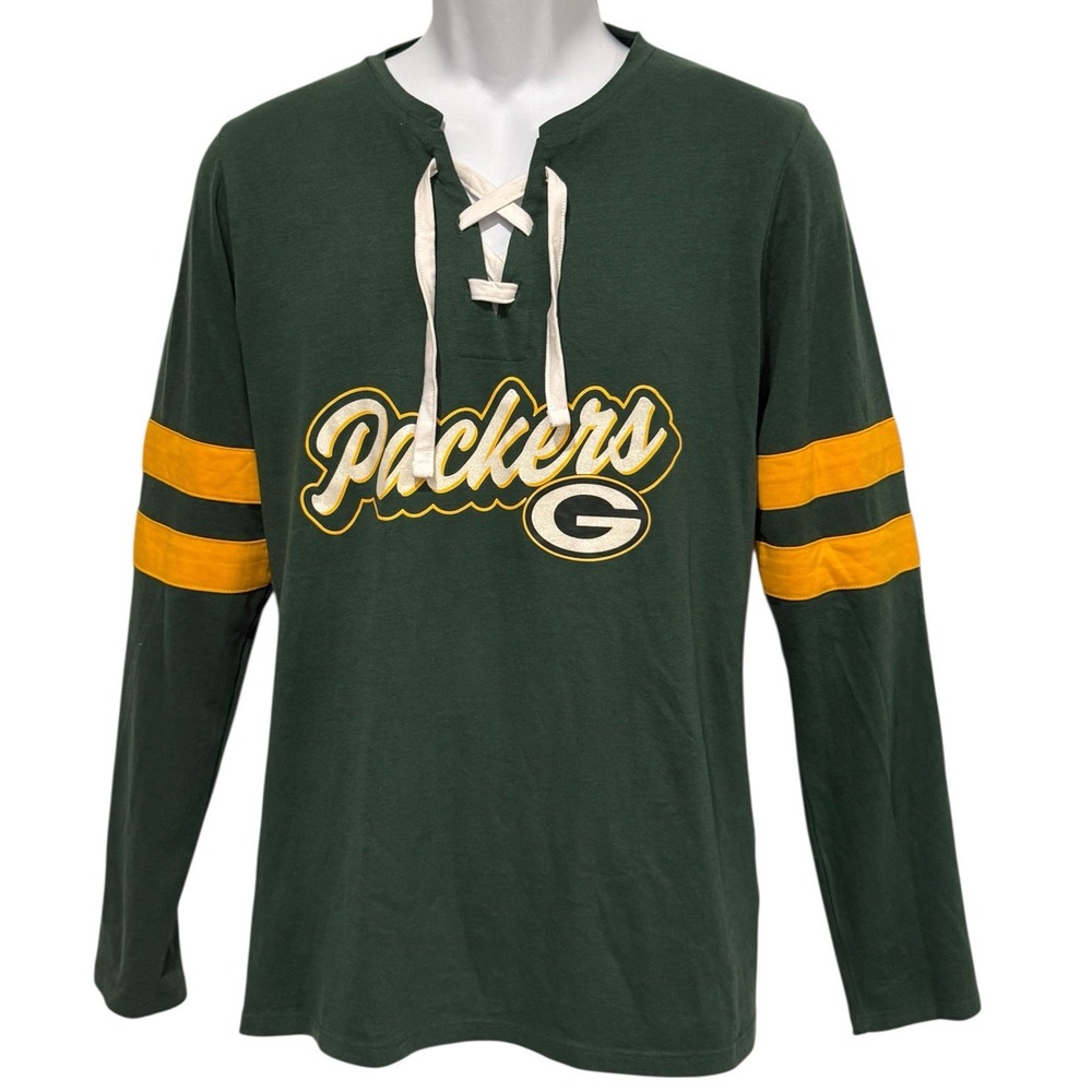 GREEN BAY PACKERS Womens Pullover L NFL Team Apparel Long Sleeve Lace‎ Up